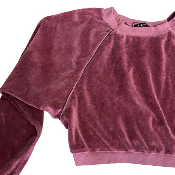 NWTSuzie Kondi Cropped Crew Neck Velour Sweatshirt Dusty Rose Sz M - Picture 9 of 14